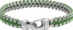 Men's Green Woven 8mm Box Chain Bracelet in Silver-Nialaya Hot