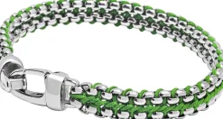Men's Green Woven 8mm Box Chain Bracelet in Silver-Nialaya Hot
