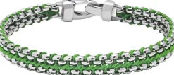 Men's Green Woven 8mm Box Chain Bracelet in Silver-Nialaya Hot