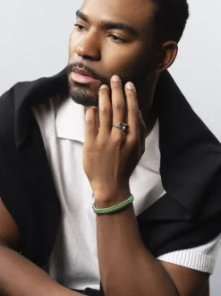 Men's Green Woven 8mm Box Chain Bracelet in Silver-Nialaya Hot