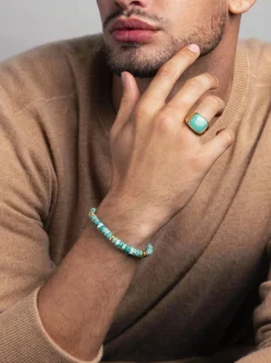 Men's Hexagon Beaded Bracelet with Green and Gold-Nialaya