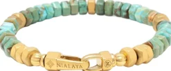 Men's Hexagon Beaded Bracelet with Green and Gold-Nialaya