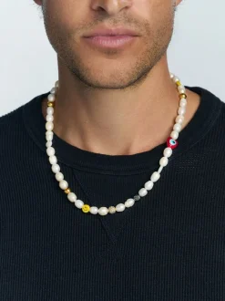 Discount Men's Smiley Face Necklace with Assorted Beads Smykker