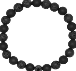 Discount Men's Wristband with Lava Stone, Matte Onyx and Logo B Smykker