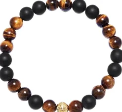 Nialaya Smykker>Men's Wristband with Matte Onyx and Brown Tiger Eye