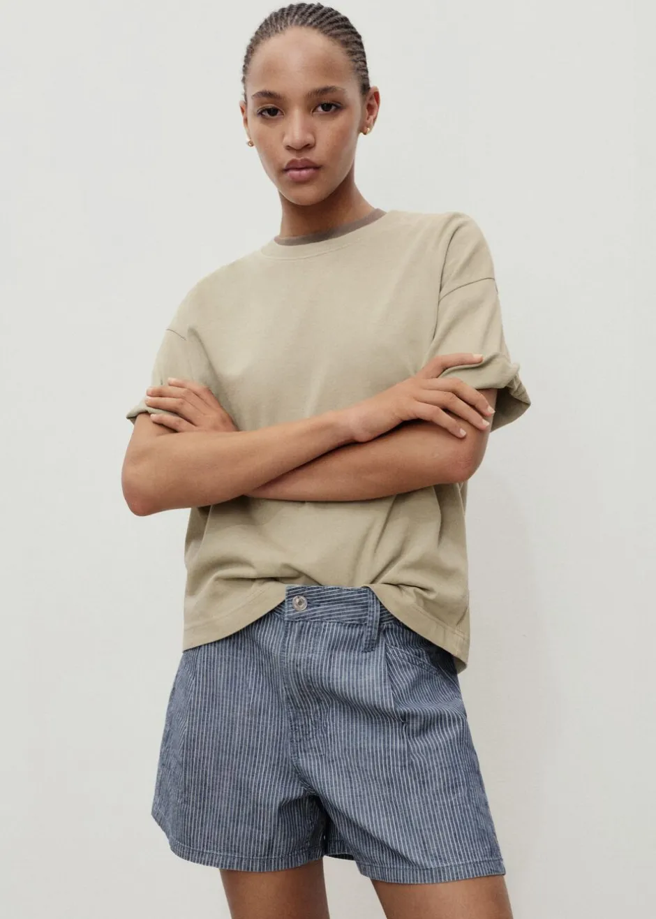 Mid-rise striped denim shorts-MANGO