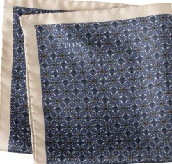 ETON Slips & Accessories>Navy Blue Geometric Silk Pocket Square