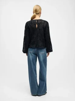 Sale OBJLUCIE L/S RE O-NECK TOP NOOS Dame Bluser & Skjorter