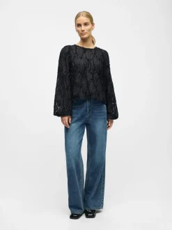 Sale OBJLUCIE L/S RE O-NECK TOP NOOS Dame Bluser & Skjorter