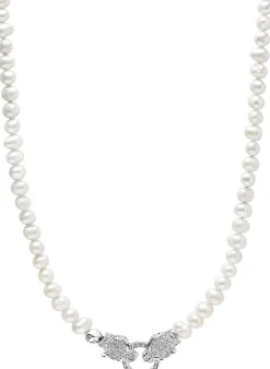 Nialaya Smykker>Pearl Choker with Double Panther Head in Silver