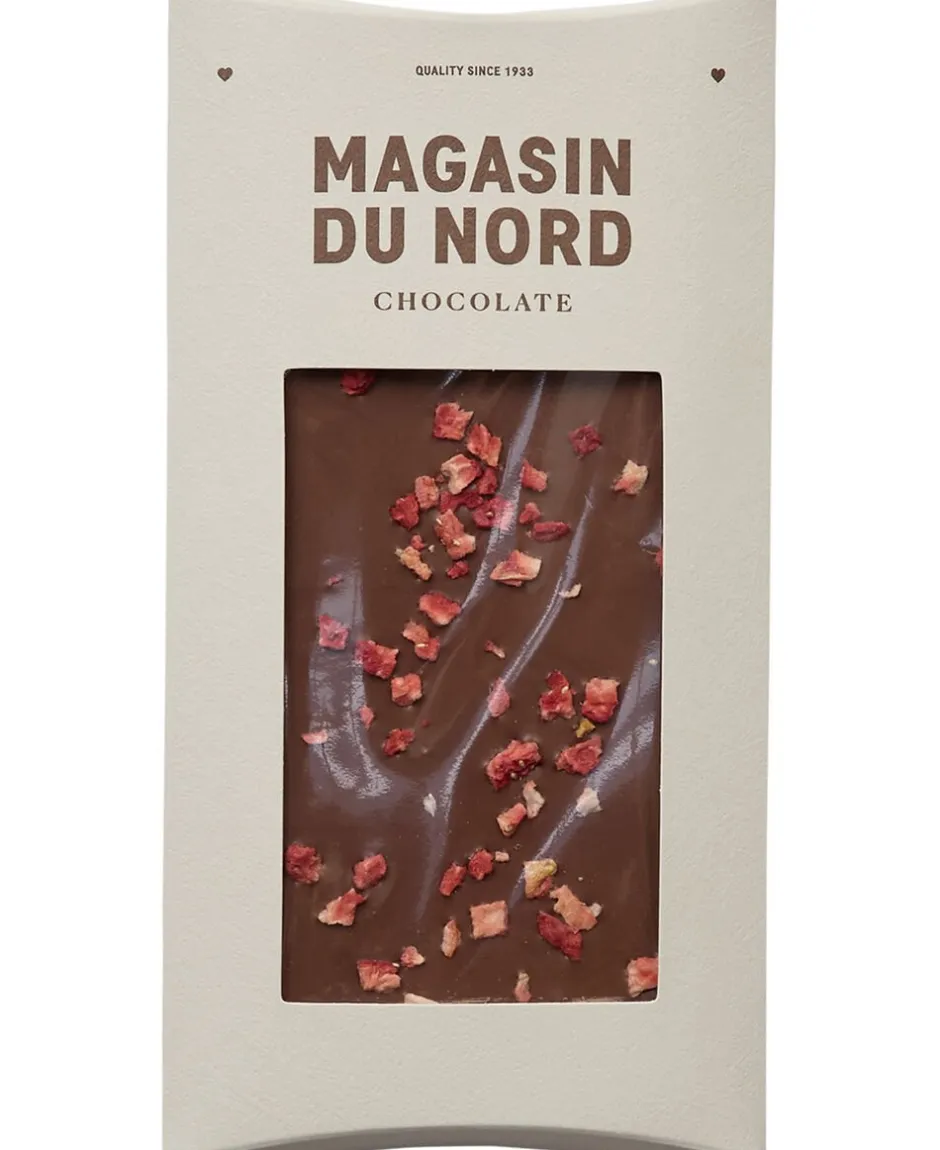 Plade, Mælkechokolade m/ jordbær 90 g-Magasin Chokolade Discount