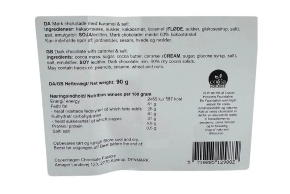 Plade, Mørk chokolade m/ karamel & salt 90 g-Magasin Chokolade Online