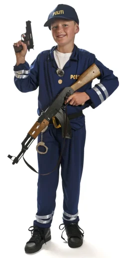 Børn RIO Rolleleg & Musik>Politiuniform str 140 Bukser. bluse, bælte og kasket