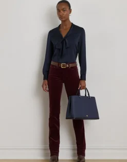 Discount Satin Charmeuse Tie-Neck Blouse Dame Bluser & Skjorter