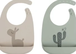 Outlet Silikone hagesmæk 2 stk. Lalee Sand/Grøn Børn Hagesmække