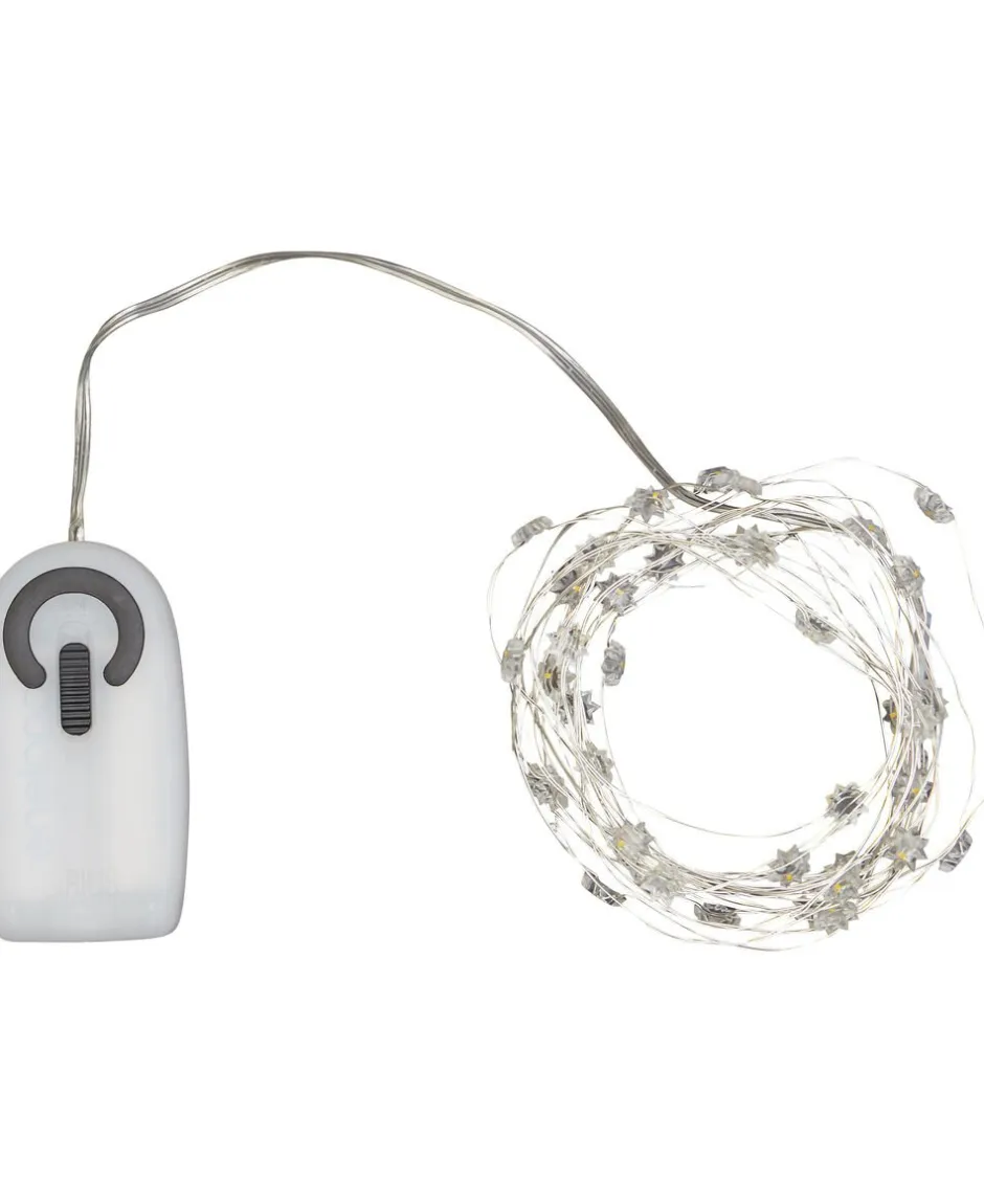 Silke miniblomst lyskæde 40L m/ timer, Klar/sølv-Sirius Sale