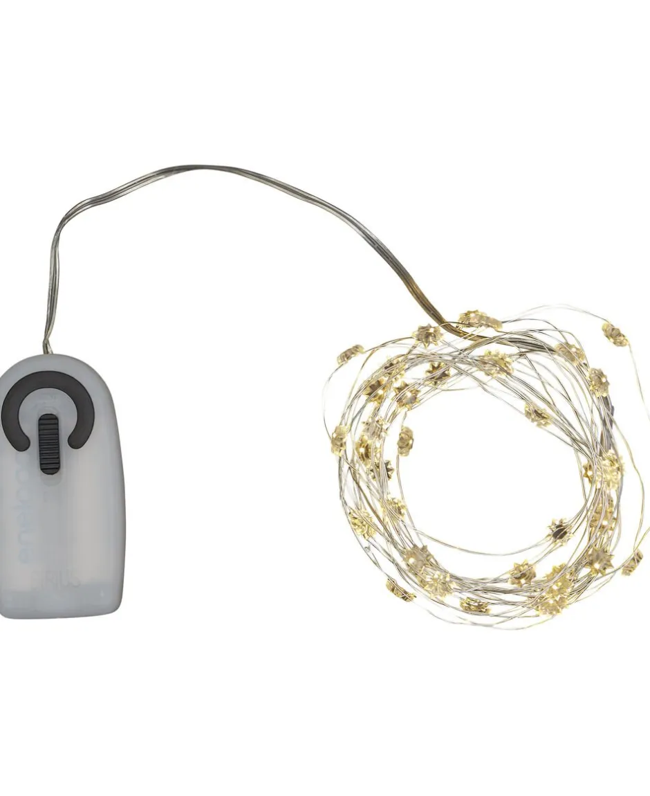 Silke miniblomst lyskæde 40L m/ timer, Klar/sølv-Sirius Sale