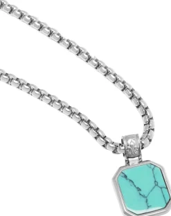 Silver Necklace with Square Turquoise Pendant-Nialaya Outlet