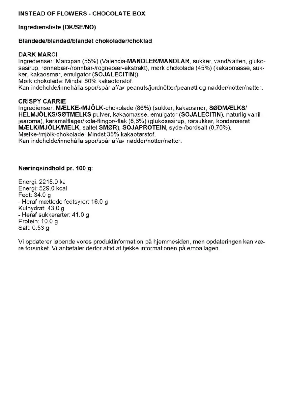 Simply Chocolate Chokolade>Simply® INSTEAD OF FLOWERS chokoladeæske (180g)