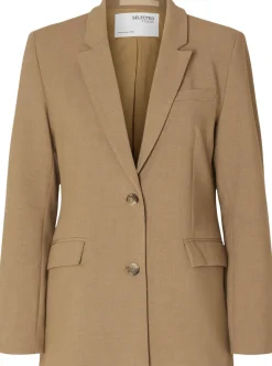 Dame Selected Blazere & Veste>SLFRITA LS CLASSIC BLAZER CAMEL MEL