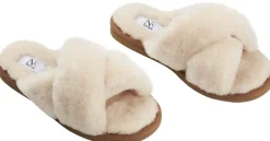 Outlet Slippers Cross (100% New Zealand Sheepskin) Natur Dame Hjemmesko