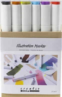 Tegnetusch, streg 1+8 mm, pastelfarver, standardfarver, 24st-Creativ Company Outlet