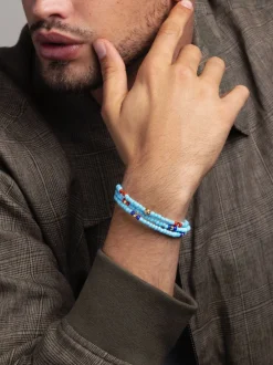 Nialaya Smykker>The Mykonos Collection - Vintage Turquoise, Red and Blue Glass Beads