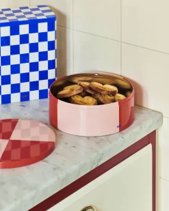 Tin Container-Round-Red and soft pi-Hay New