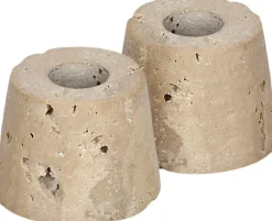 Best Travertine Candleholder mini taper, S, Desert beige, 2-pack, Lys & Lysestager