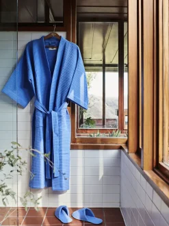 Hot Waffle Bathrobe-Sky blue Dame Morgenkåber & Kimonoer