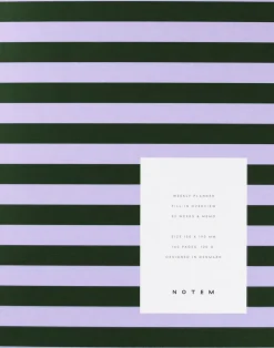 Weekly Planner med syet ryg, Rosa og grøn stribe-Notem Best
