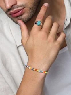 Nialaya Smykker>Wristband with Assorted Vintage Trifocal Beads and Silver